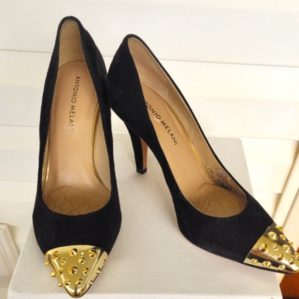 Antonio Melani Suede Heels Gold Spike Metal Toes Size 7 🔥